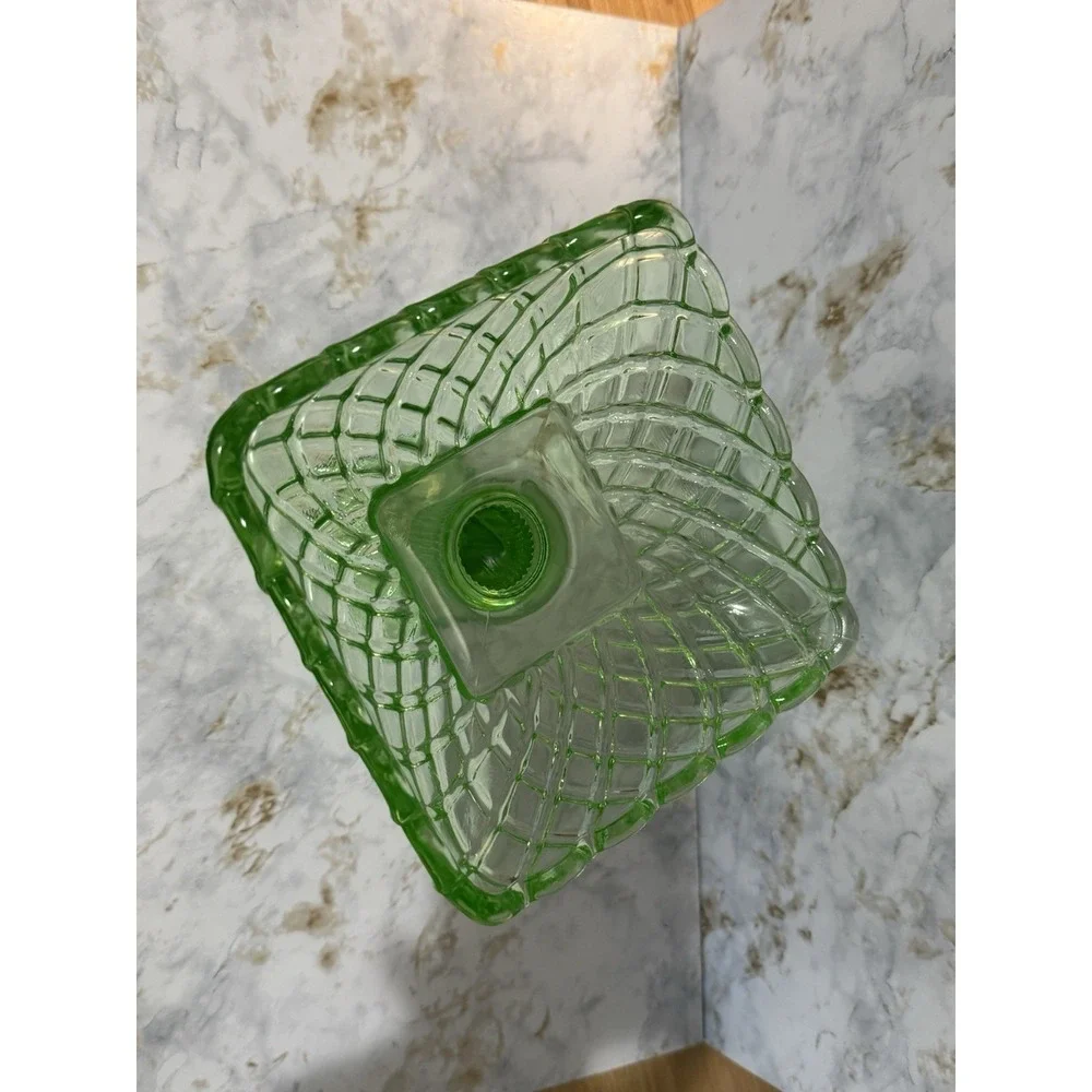 L.E. Smith 1960 Green Glass Compote Trellis Pressed Pattern Bowl 6 1/4